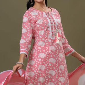 Pink Printed With Embroidered Pure Cotton Suit - Peachmode