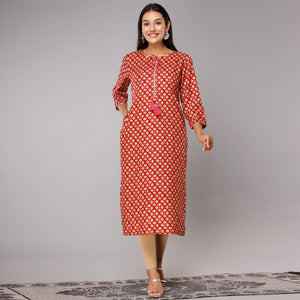 Pink Printed With Gota Patti Work Pure Cotton Kurti - Peachmode