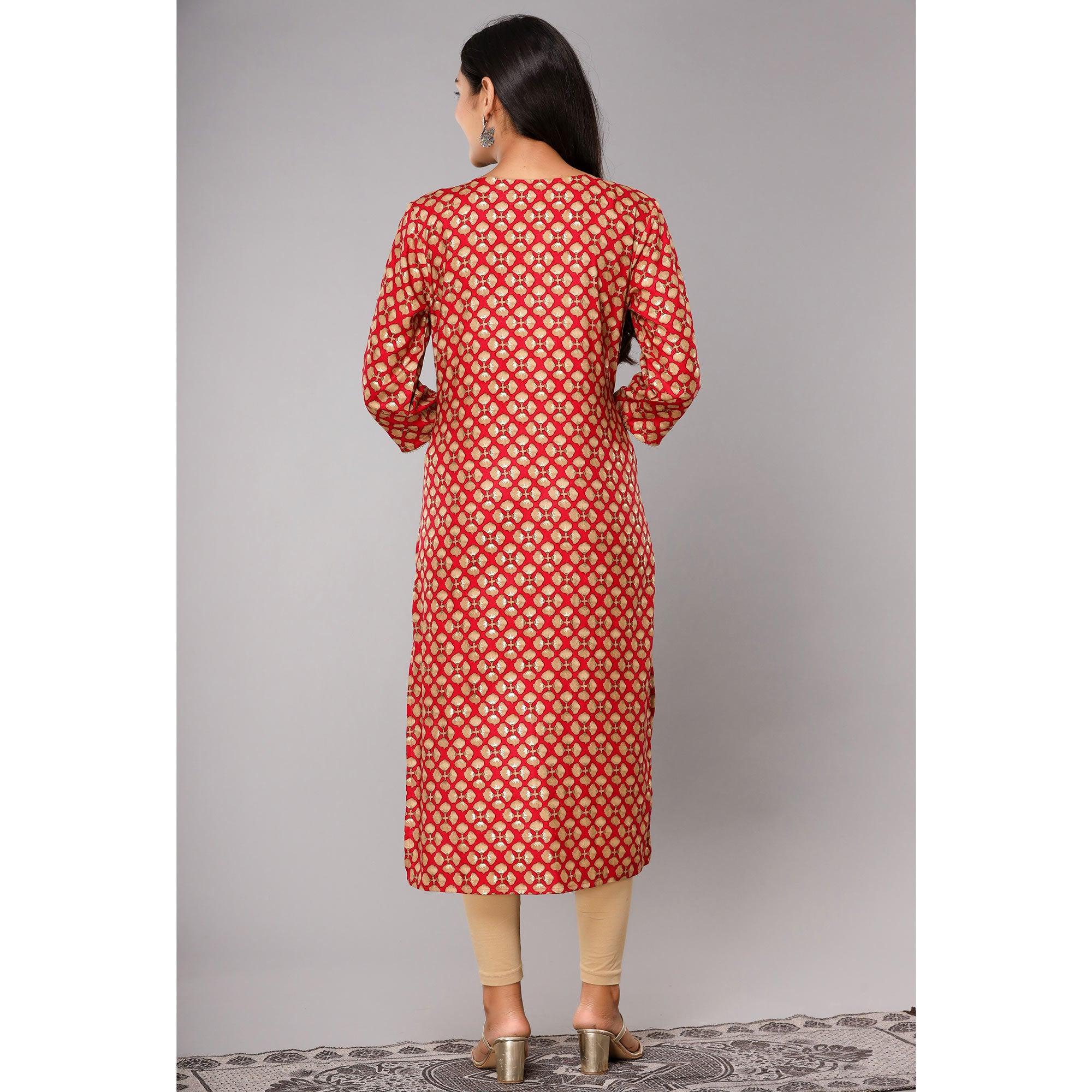 Pink Printed With Gota Patti Work Pure Cotton Kurti - Peachmode