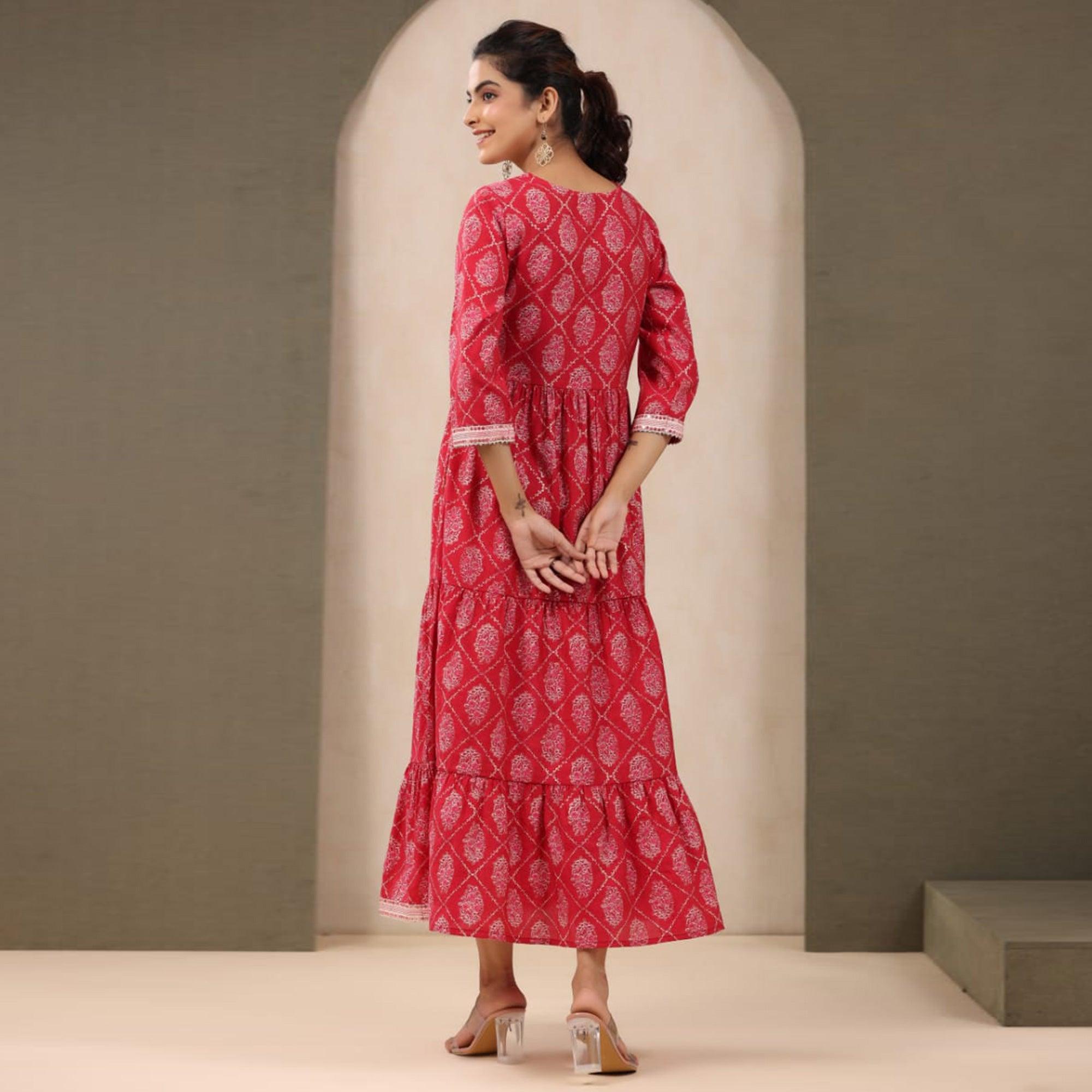 Pink Printed With Sequence embroidered Chanderi Kurti - Peachmode