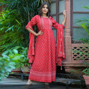 Pink Printed With Sequence Work Pure Cotton Gown - Peachmode