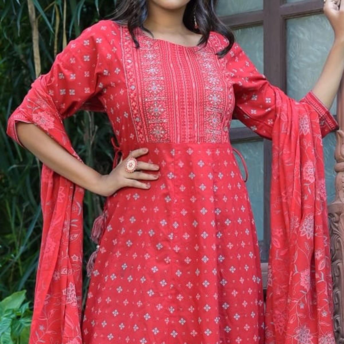 Pink Printed With Sequence Work Pure Cotton Gown - Peachmode