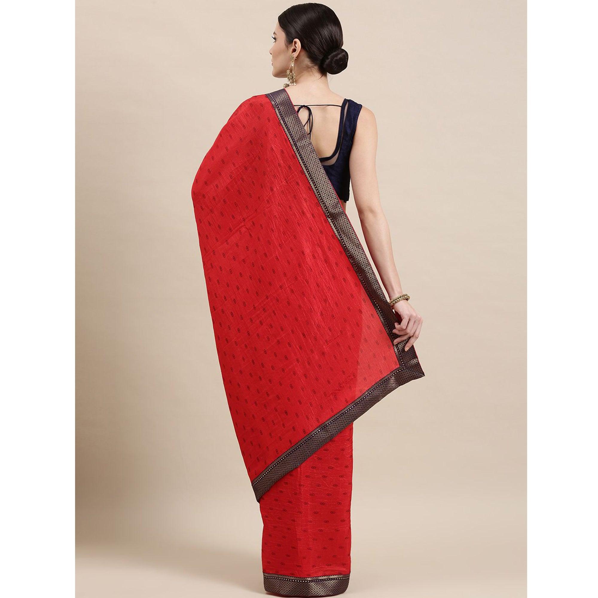 Pink Printed With Woven Border Art Silk Saree - Peachmode