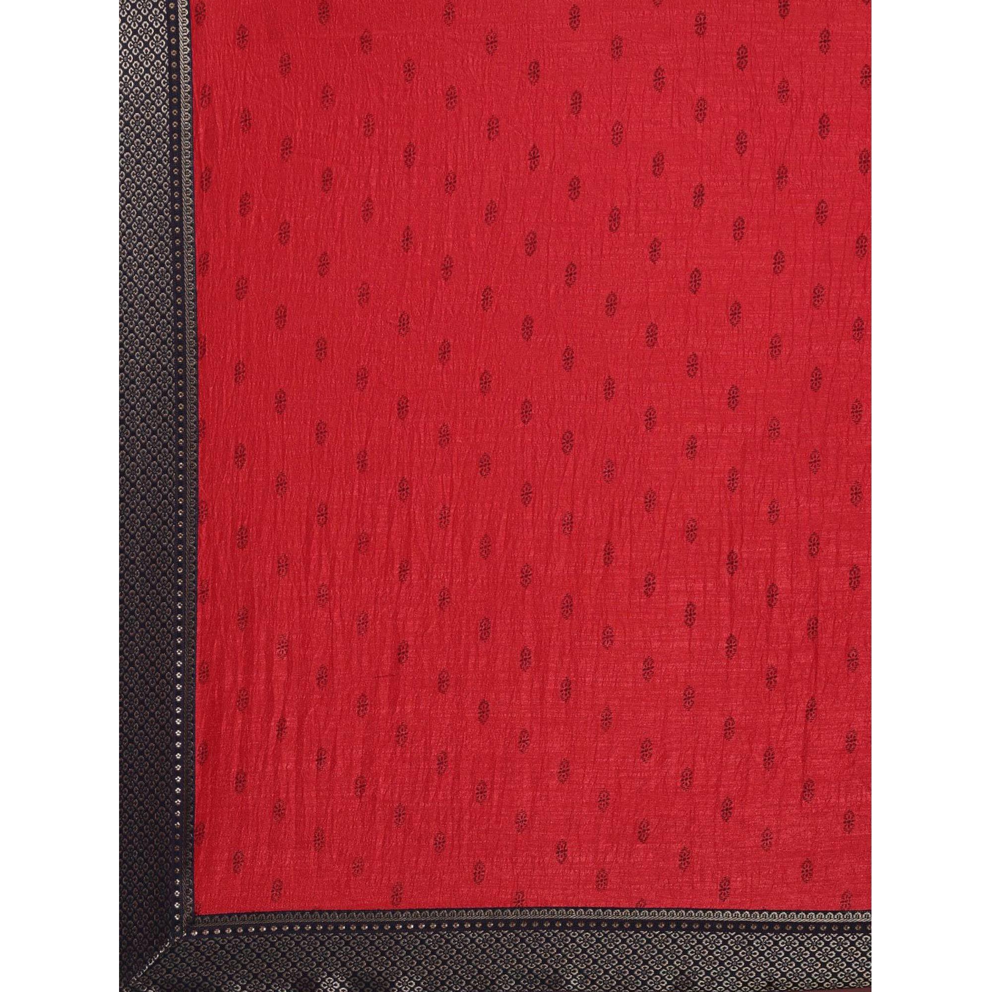 Pink Printed With Woven Border Art Silk Saree - Peachmode