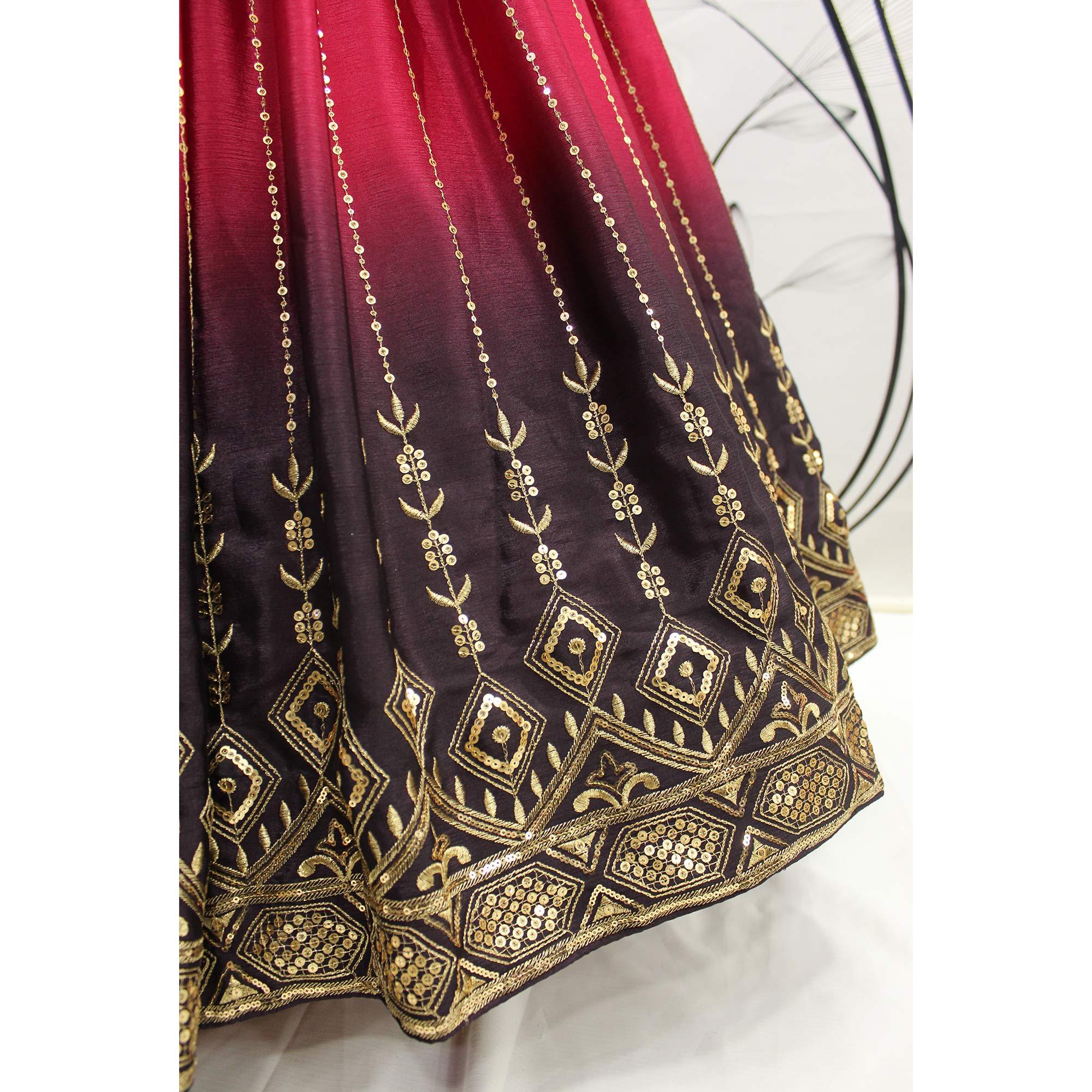 Pink-Purple Sequence Embroidered Art Silk Lehenga Choli - Peachmode