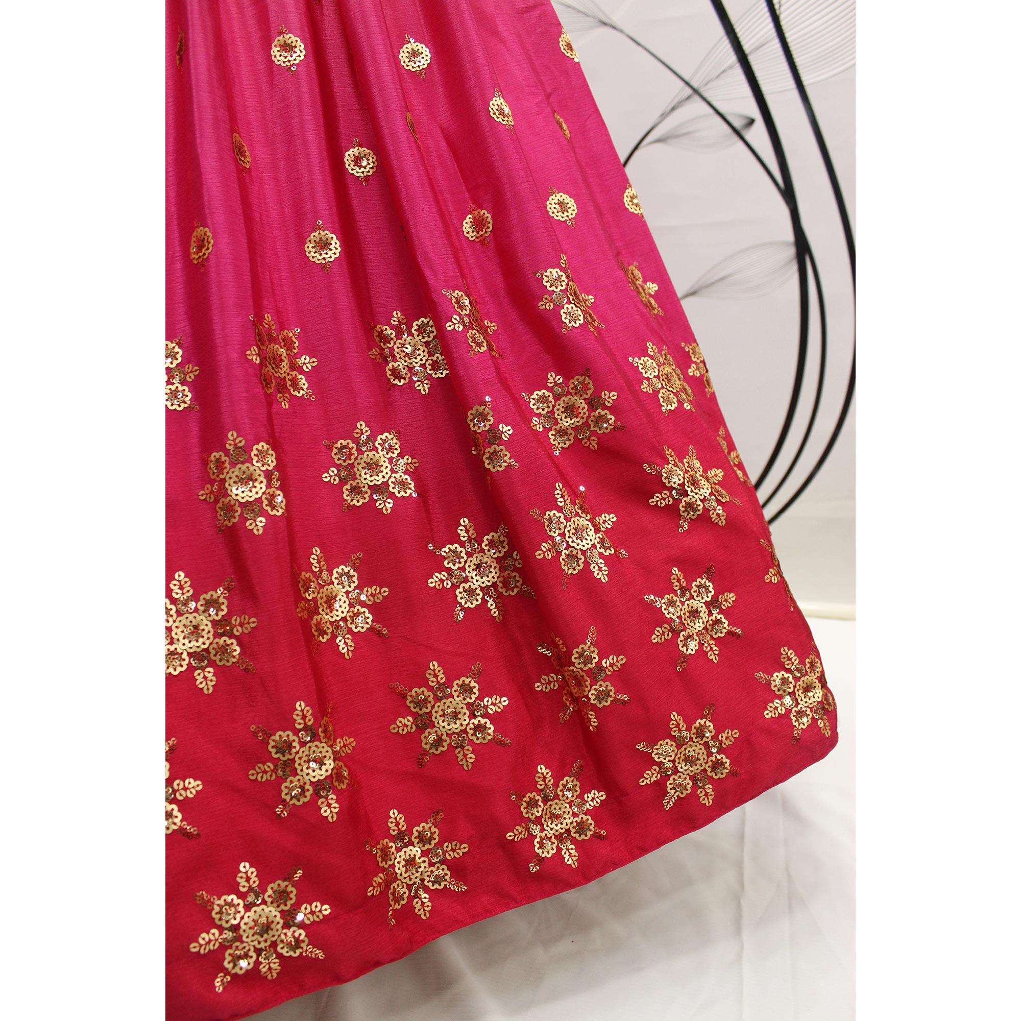 Pink Sequence Embroidered Art Silk Lehenga Choli - Peachmode