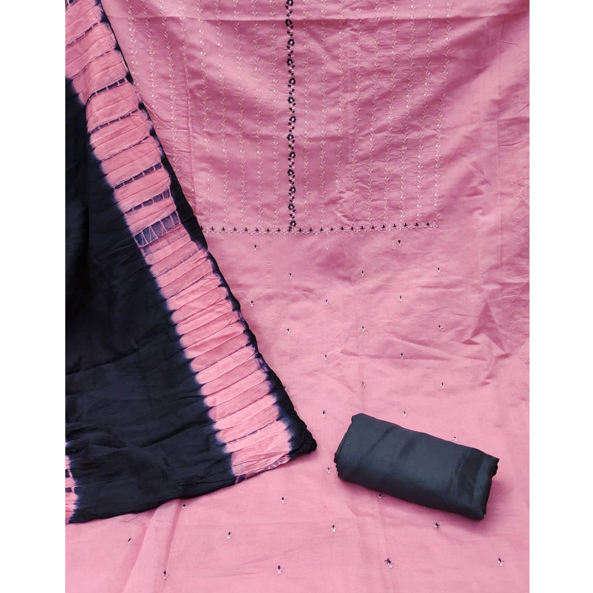 Pink Sequence Embroidered Chanderi Dress Material - Peachmode
