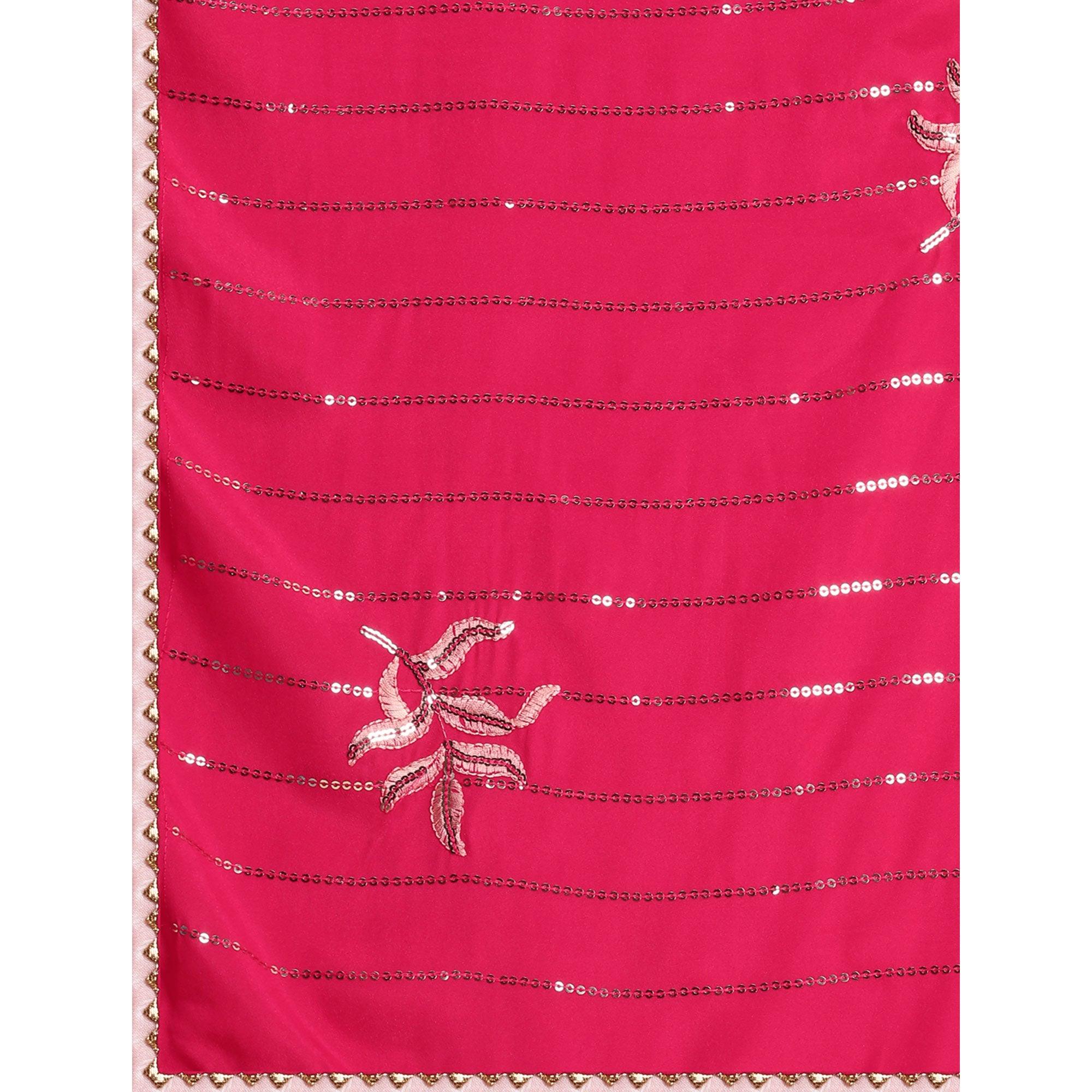 Pink Sequence Embroidered Crepe Saree - Peachmode