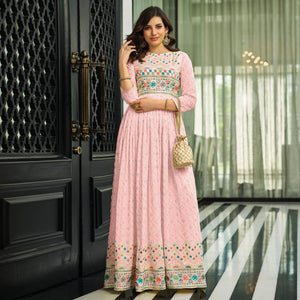 Pink Sequence Embroidered Georgette Gown - Peachmode