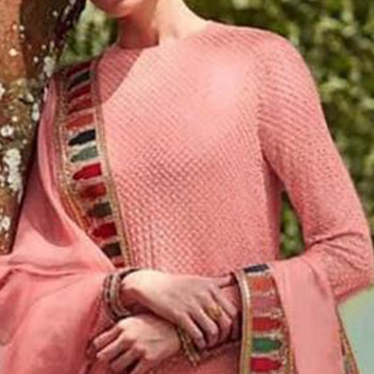 Pink Sequence Embroidered Georgette Salwar Suit - Peachmode