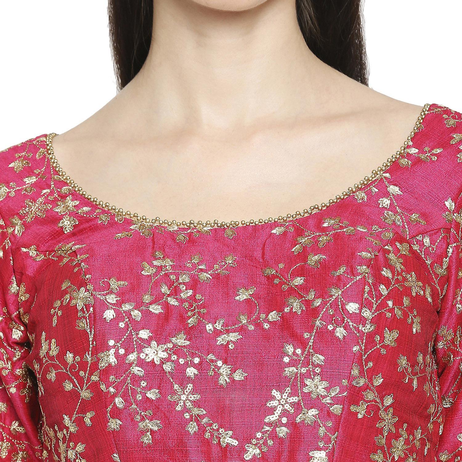 Pink Sequence Embroidered Mulbury Silk Readymade Saree Blouse - Peachmode