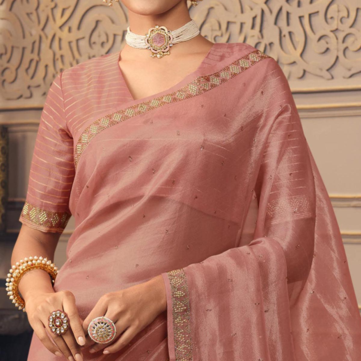 Pink Sequins Embroidered Organza Saree