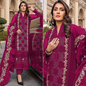Pink Sequence With Floral Embroidered Georgette Pakistani Suit - Peachmode