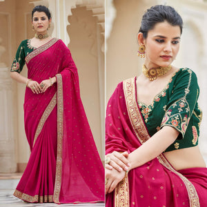 Pink Sequence With swarovski Work Vichitra Silk Saree - Peachmode