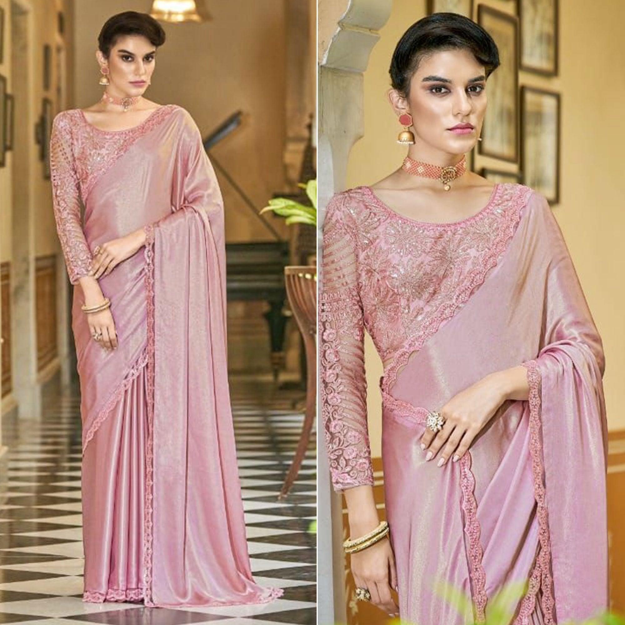Pink Solid Art Silk Saree - Peachmode