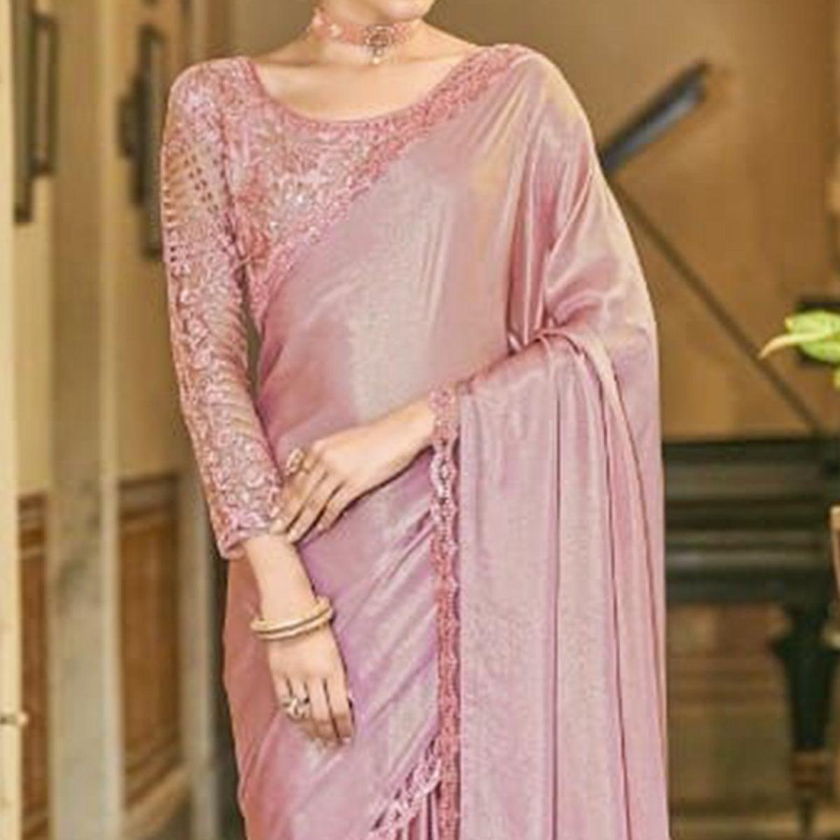 Pink Solid Art Silk Saree - Peachmode