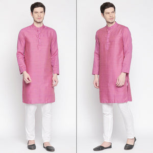 Pink Solid Pure Cotton Kurta - Peachmode