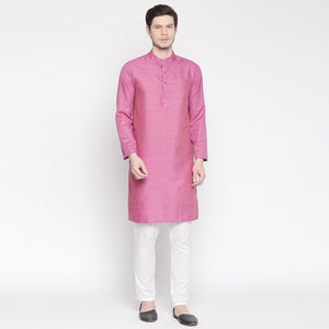 Pink Solid Pure Cotton Kurta - Peachmode