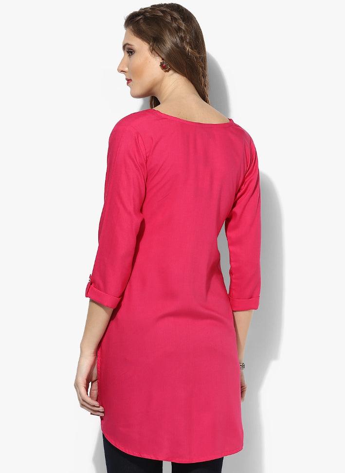 Pink Solid Rayon Kurti - Peachmode