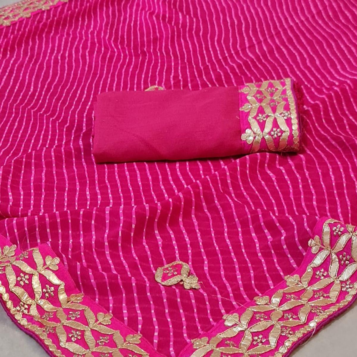 Pink Stripe Printed Georgette Saree - Peachmode