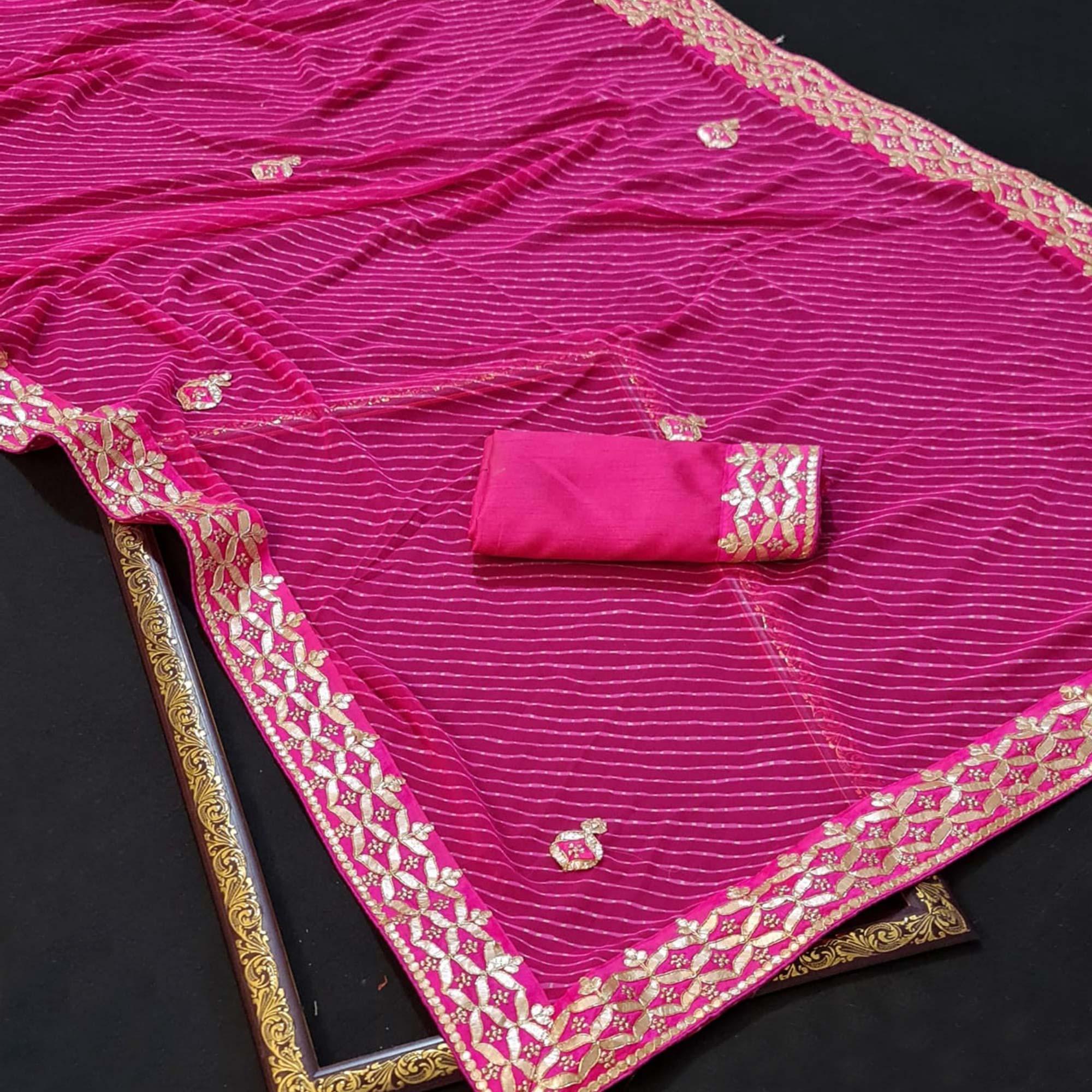 Pink Stripe Printed Georgette Saree - Peachmode