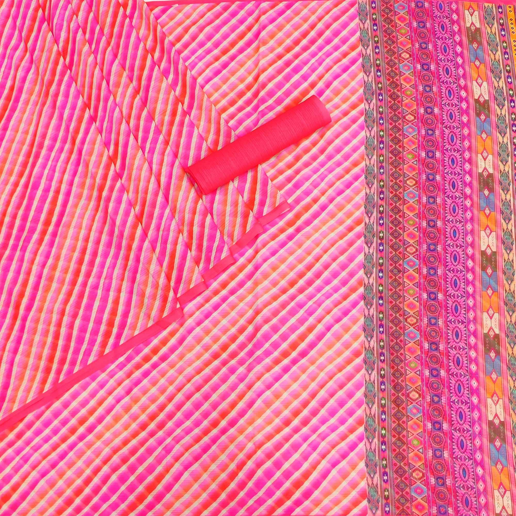 Pink Stripe Printed Georgette Saree - Peachmode