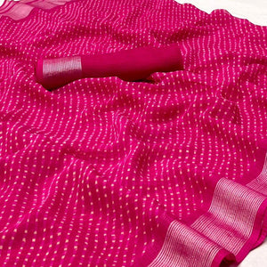 Pink Stripes Printed Chiffon Saree - Peachmode