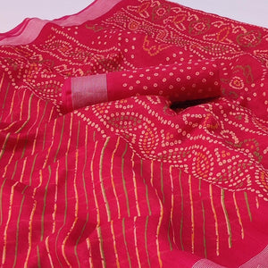 Pink Stripes Printed Poly Cotton Saree - Peachmode