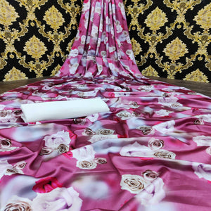 Pink White Casual Wear Floral Digital Printed Satin Saree - Peachmode