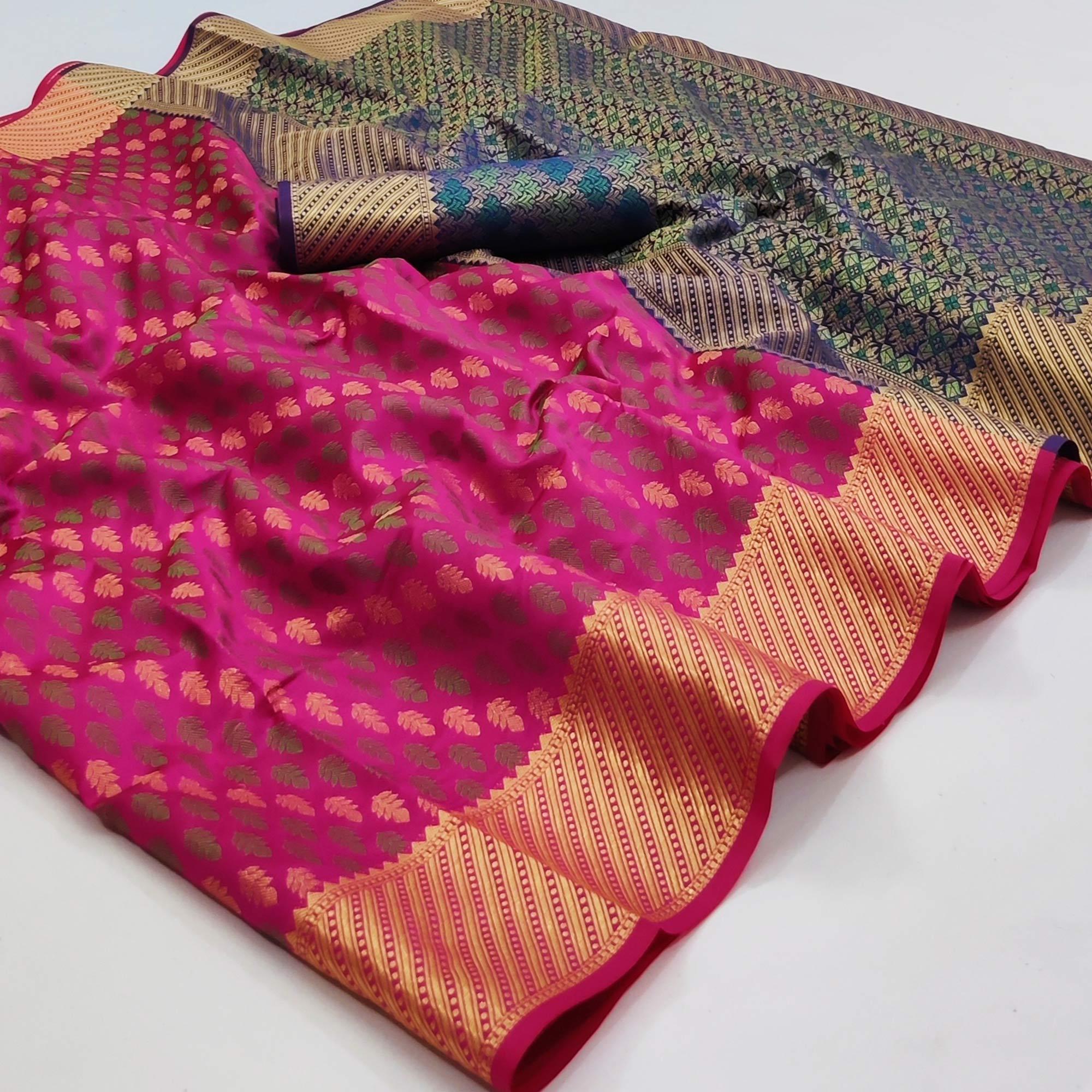 Pink Woven Art Silk Saree - Peachmode