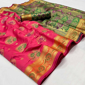 Pink Woven Art Silk Saree - Peachmode