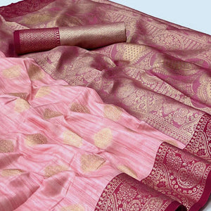 Pink Woven Art Silk Saree - Peachmode