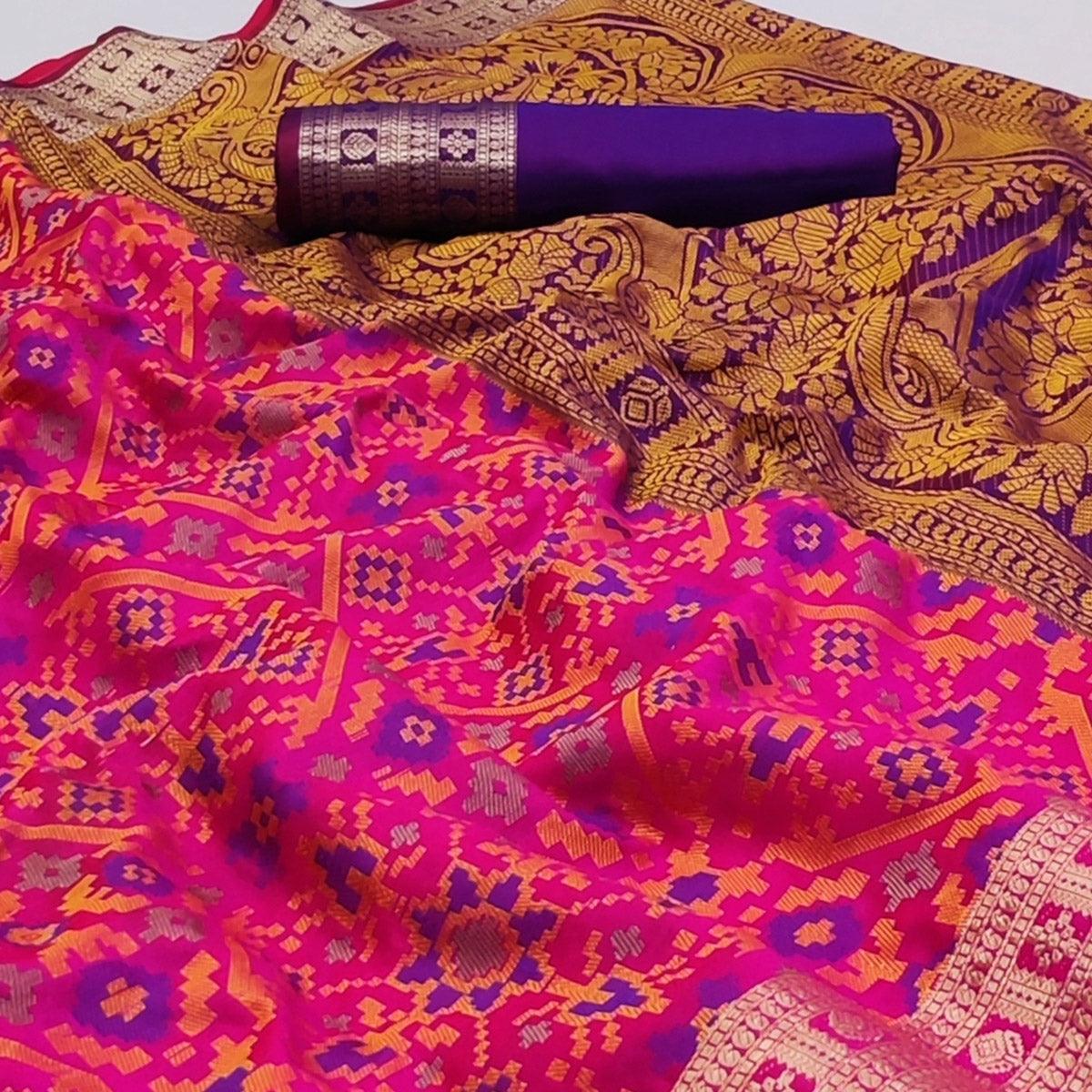 Pink Woven Art Silk Saree - Peachmode