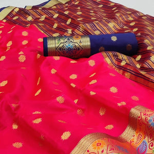 Pink Woven Art Silk Saree - Peachmode