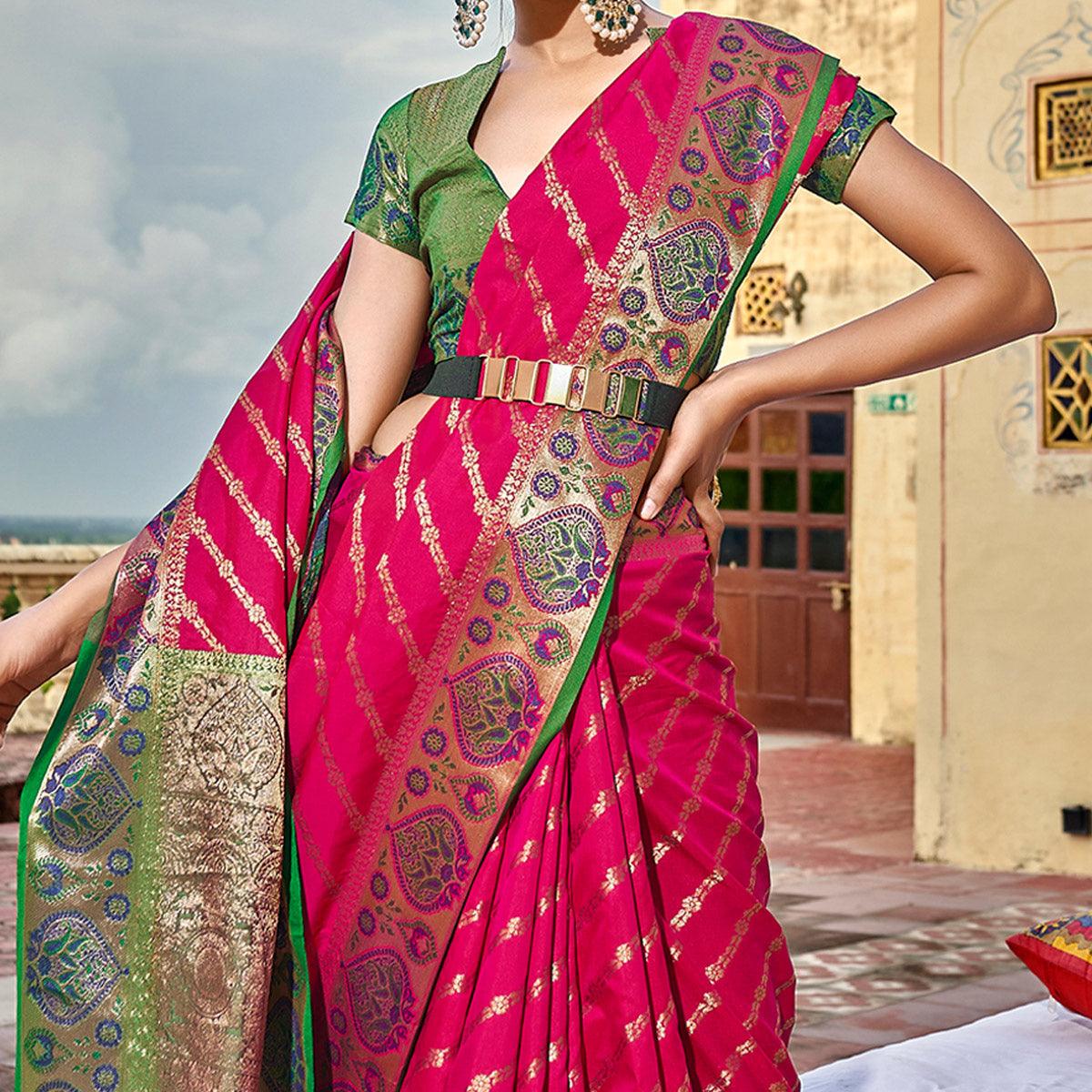 Pink Woven Art Silk Saree - Peachmode
