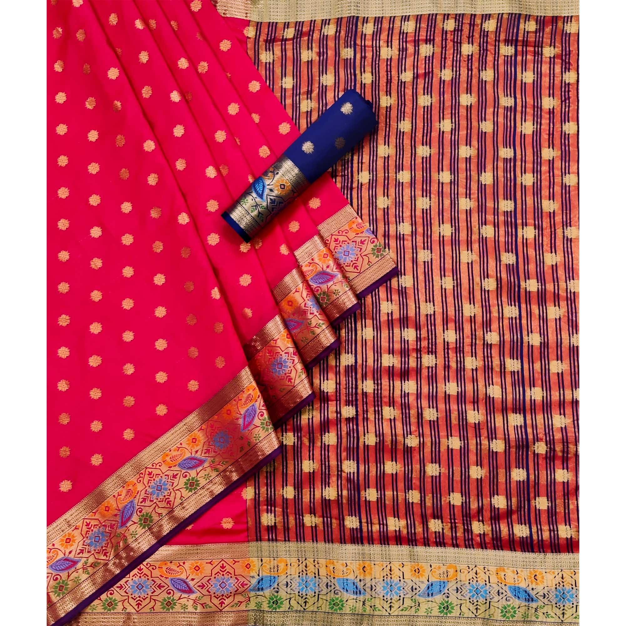 Pink Woven Art Silk Saree - Peachmode