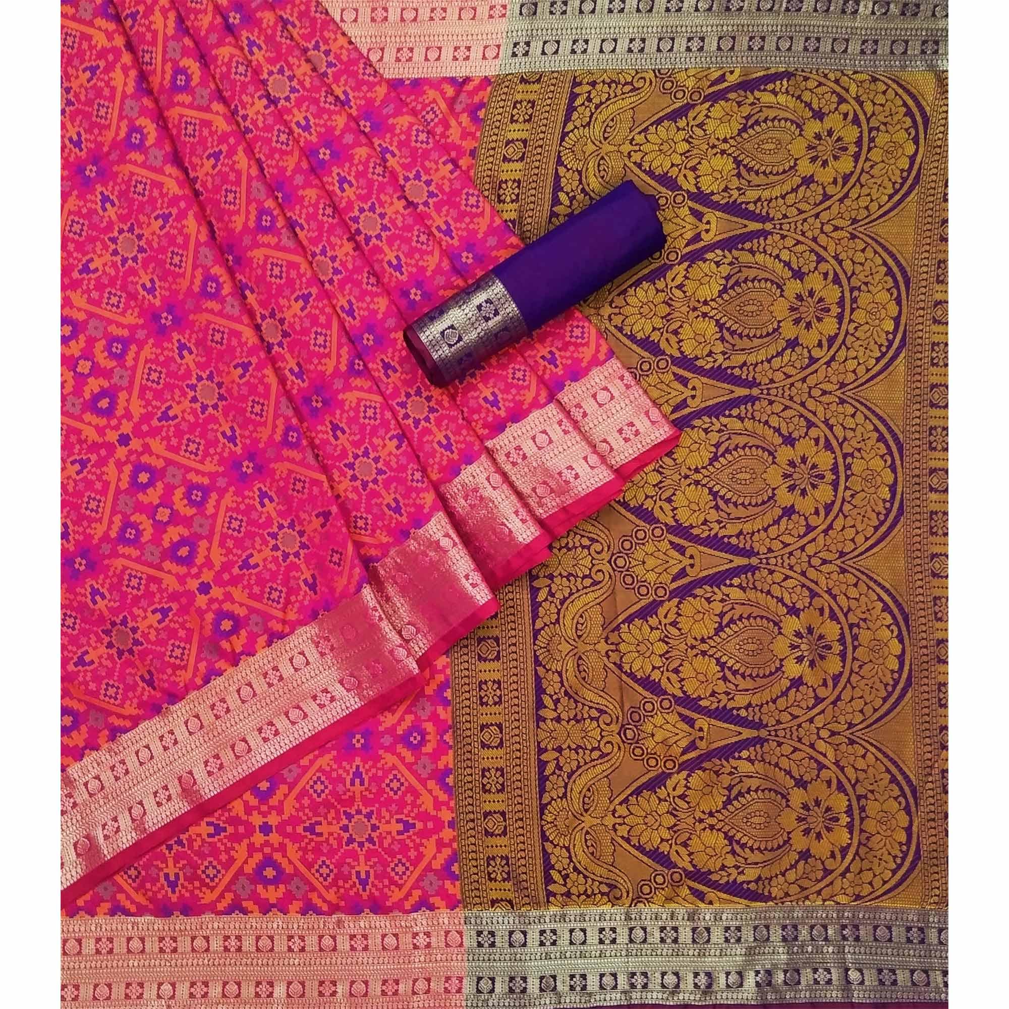 Pink Woven Art Silk Saree - Peachmode