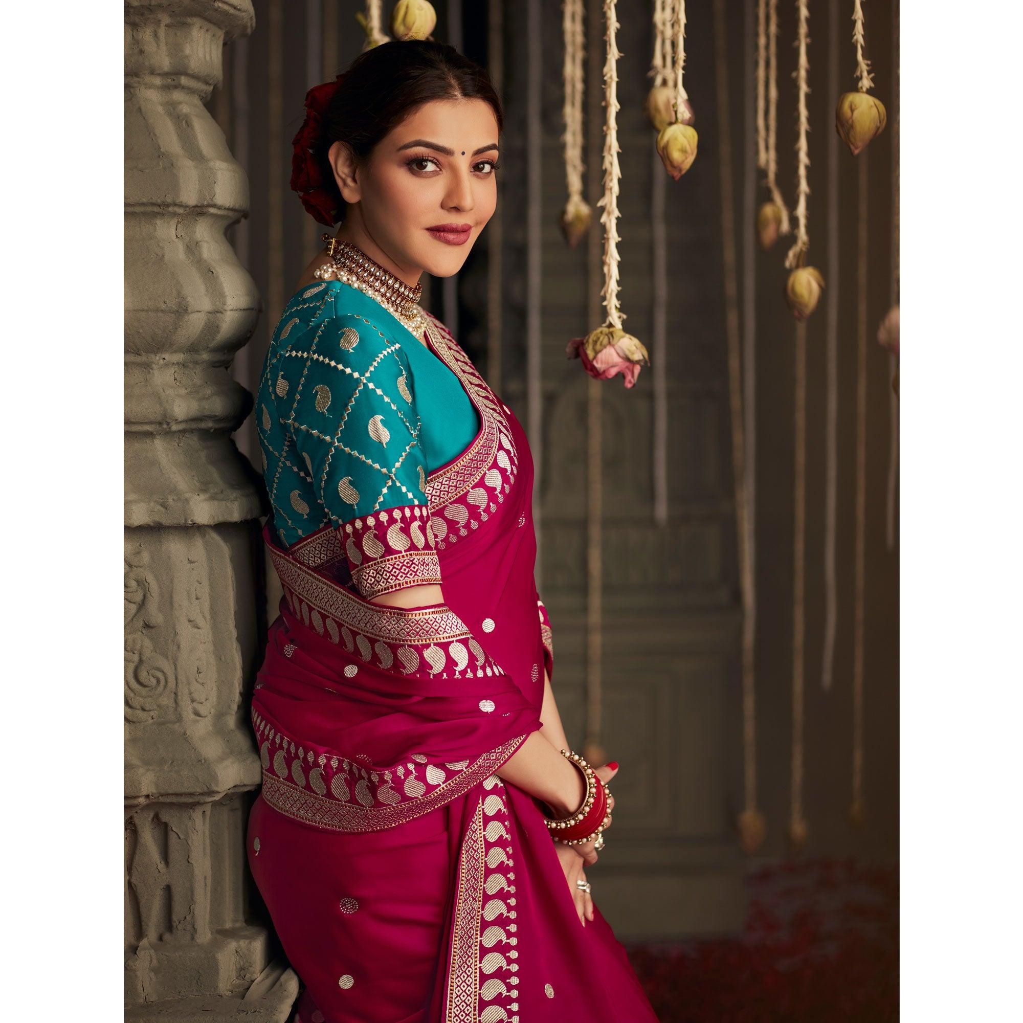 Pink Woven Art Silk Saree With Tassels - Peachmode
