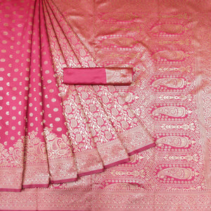 Pink Woven Banarasi Silk Saree - Peachmode