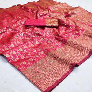 Pink Woven Banarasi Silk Saree - Peachmode
