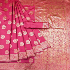 Pink Woven Banarasi Silk Saree - Peachmode