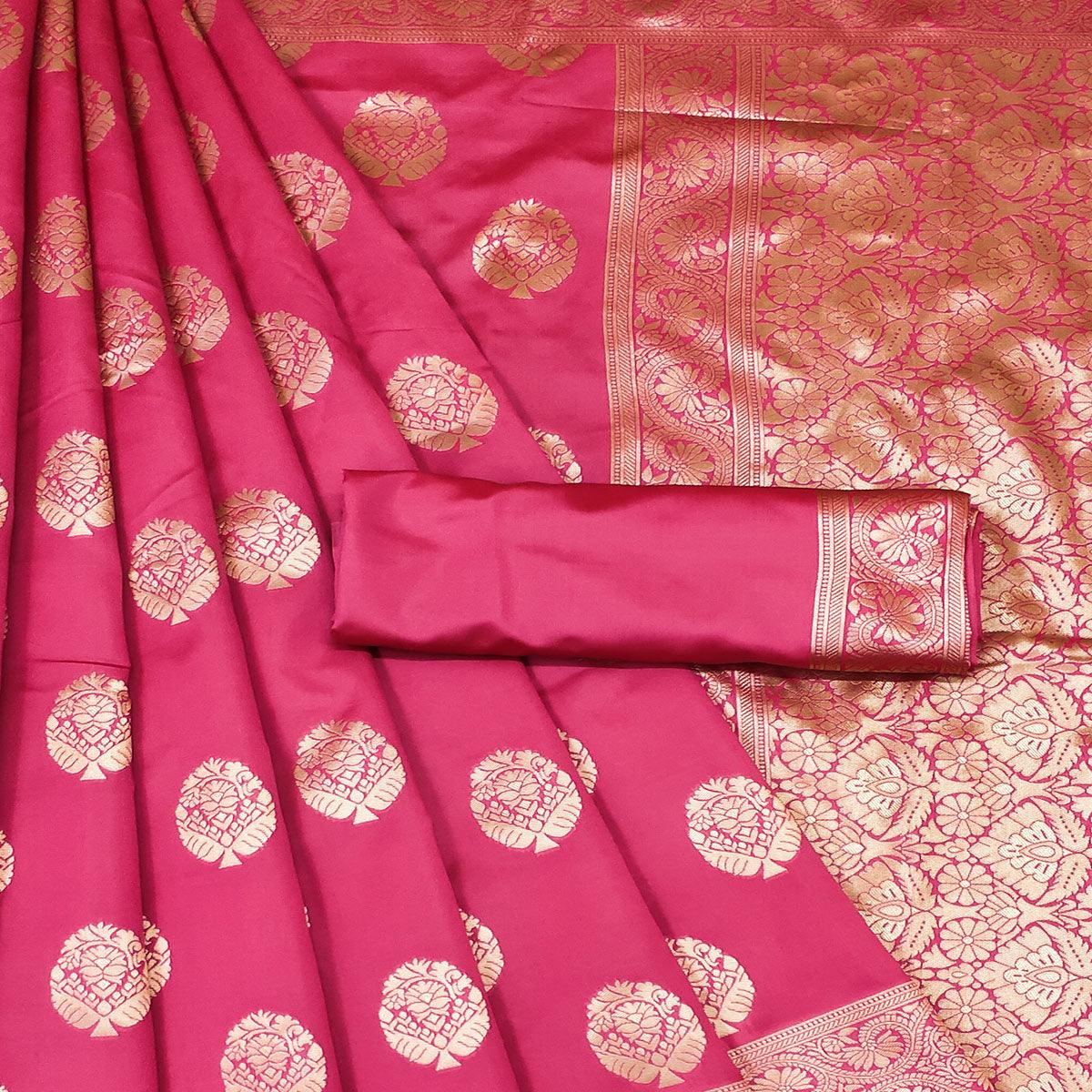 Pink Woven Banarasi Silk Saree - Peachmode