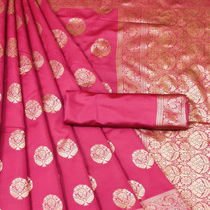 Pink Woven Banarasi Silk Saree - Peachmode
