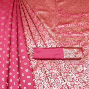 Pink Woven Banarasi Silk Saree - Peachmode