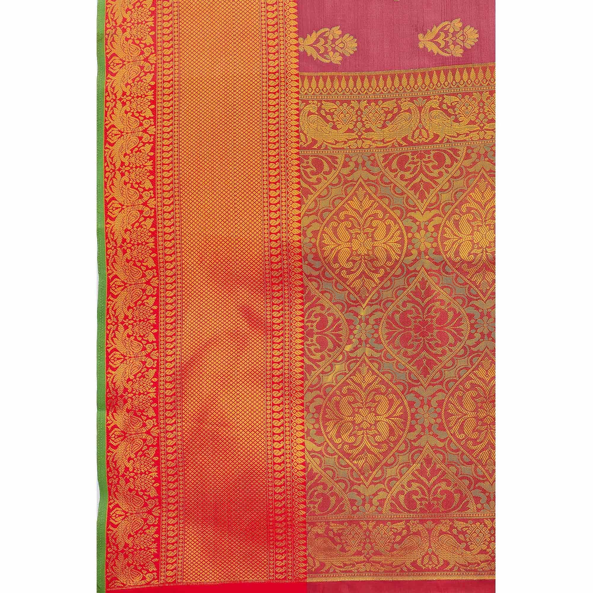 Pink Woven Banarasi Silk Saree - Peachmode