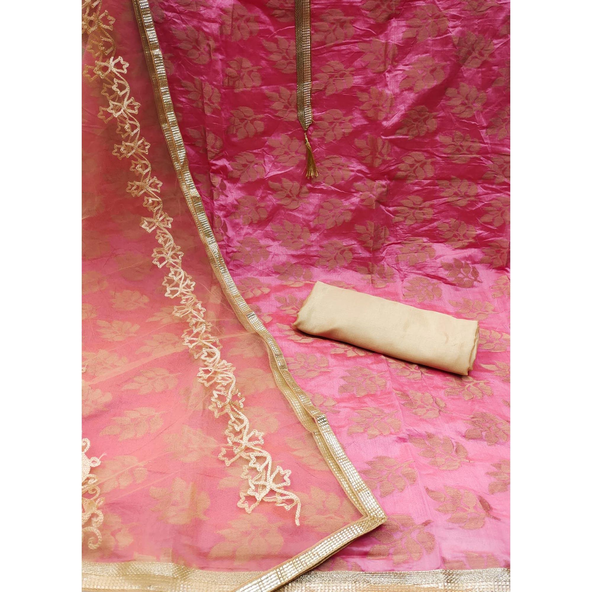Pink Woven Chanderi Dress Material - Peachmode