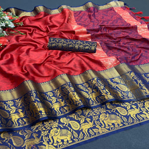 Pink Woven Cotton Silk Saree - Peachmode