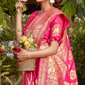 Pink Woven Cotton Silk Saree - Peachmode