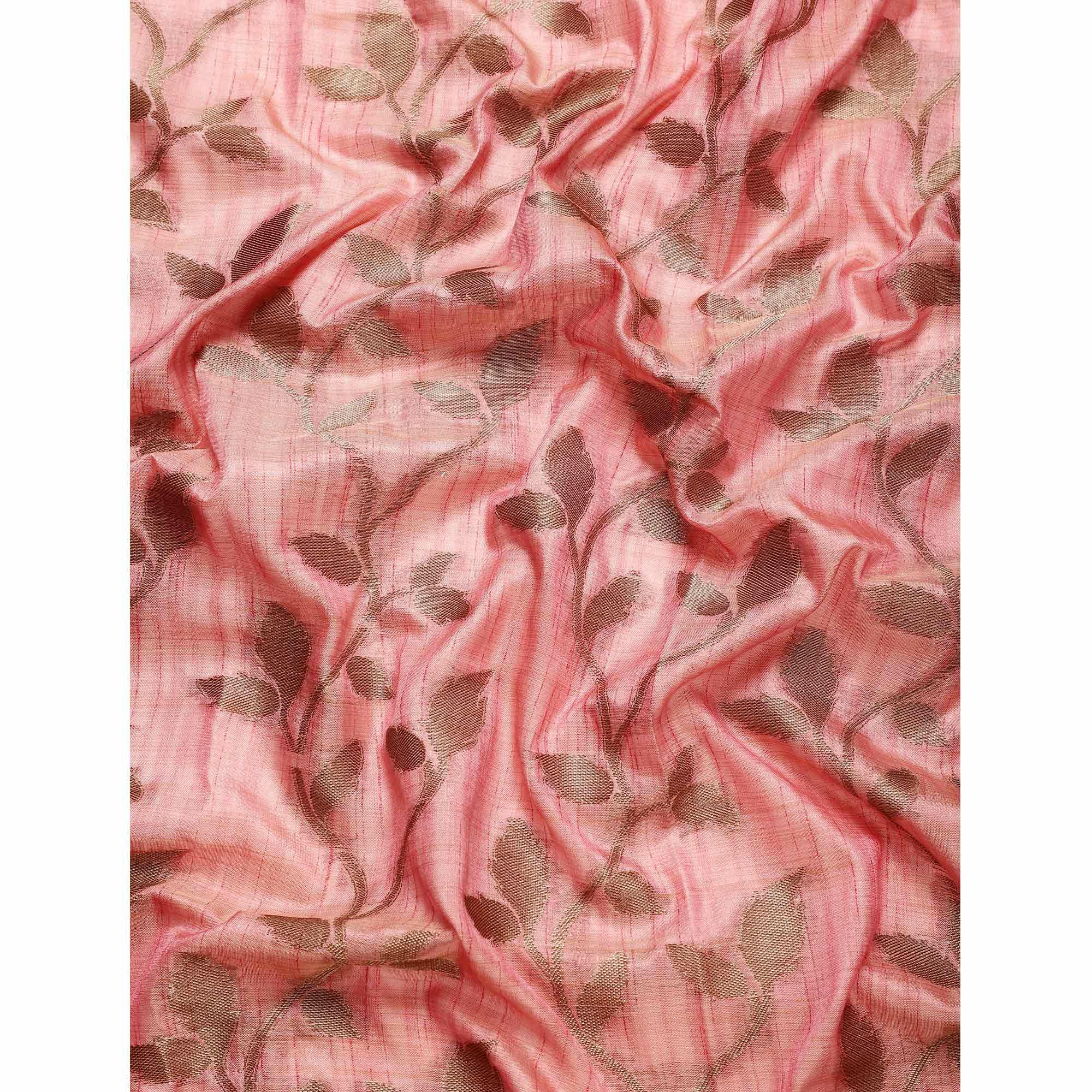 Pink Woven Cotton Silk Saree With Tassels - Peachmode