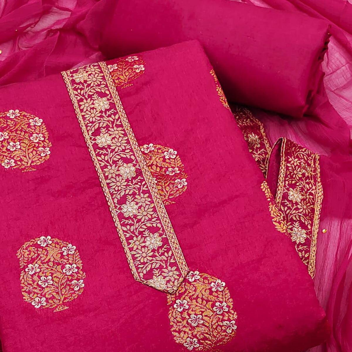 Pink Woven Dola Silk Dress Material - Peachmode